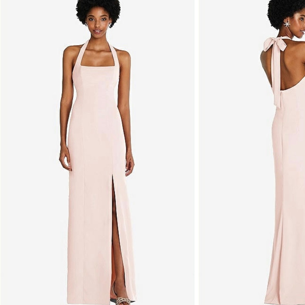 TIE HALTER OPEN BACK TRUMPET GOWN IN BLUSH - Bridesmaid Dress
